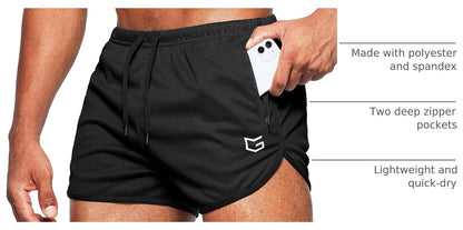 G Gradual Men's Running Shorts 3 Inch, Quick Dry Gym Shorts with Zipper Pockets