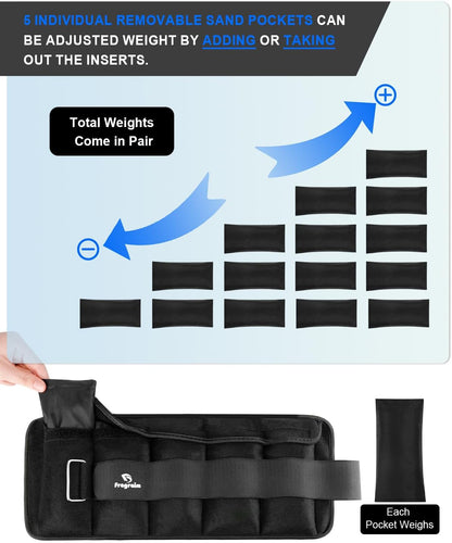 Fragraim Adjustable Ankle Weights, 5 lb Pair with Removable Weights for Jogging, Gymnastics, Aerobics
