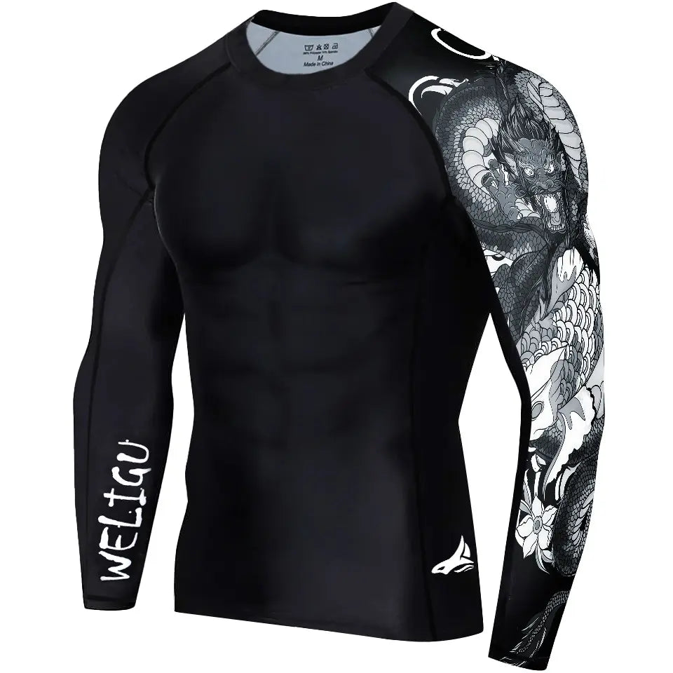 WELIGU Men'S UPF 50+ One-Sleeve Compression Rash Guard, Quick-Dry Athletic Swim Top for BJJ, MMA, Surfing, Gym, Fishing, and Water Sports