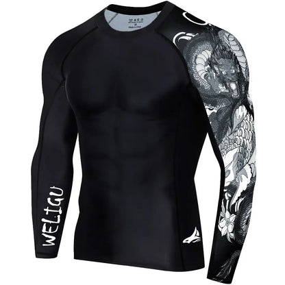 WELIGU Men'S UPF 50+ One-Sleeve Compression Rash Guard, Quick-Dry Athletic Swim Top for BJJ, MMA, Surfing, Gym, Fishing, and Water Sports