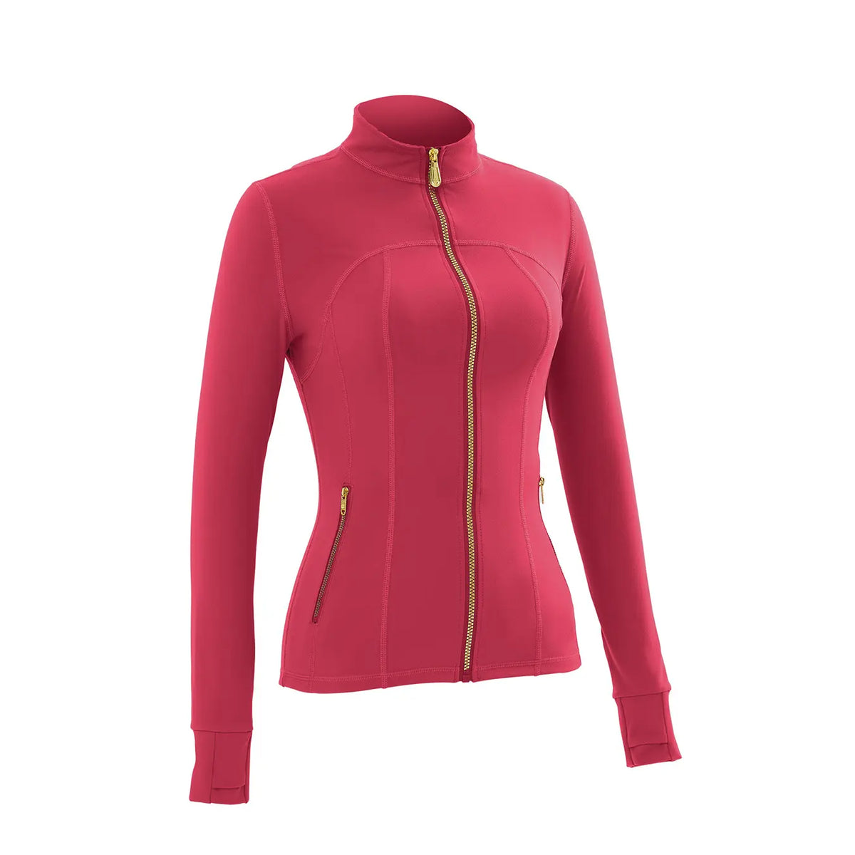 Women Stand Collar Full Zip Yoga Jacket Long Sleeve Thumb Hole Slim Fit Workout Coat with Zipper Side Pockets Backtoschool Sport Outerwear Sports Fitness Outerwear