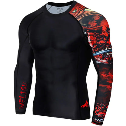 WELIGU Men'S UPF 50+ One-Sleeve Compression Rash Guard, Quick-Dry Athletic Swim Top for BJJ, MMA, Surfing, Gym, Fishing, and Water Sports