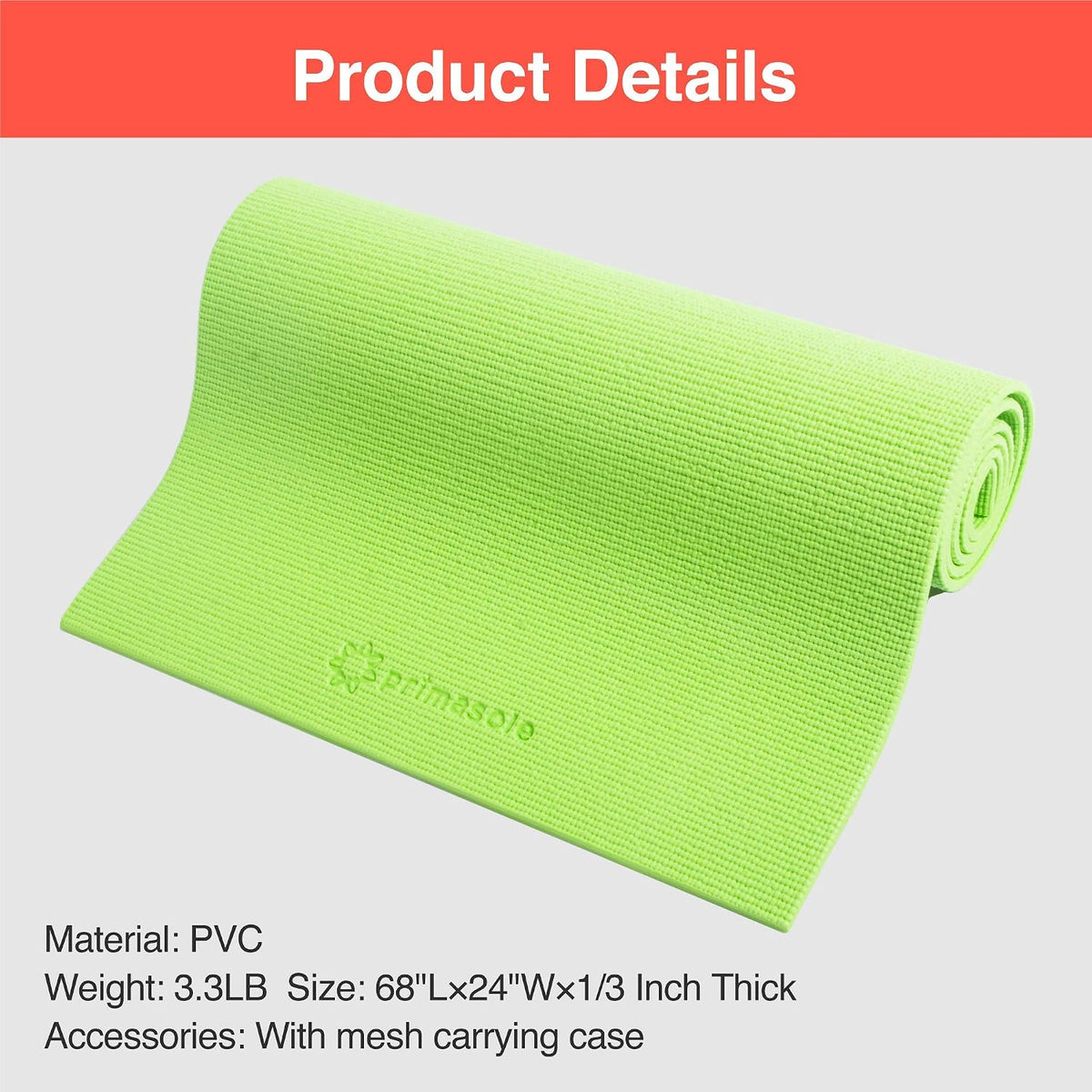 Primasole Yoga Mat with Carry Strap – Non-Slip Exercise Mat for Yoga, Pilates & Fitness
