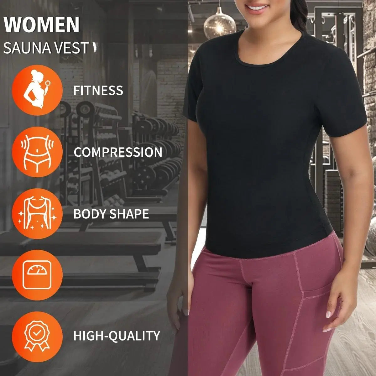 Women'S Sauna Sweat Shirt, Tummy Control Athletic Tee, Short Sleeve Compression T-Shirt, Sweat-Enhancing Workout Top Sauna Sweat Workout Shirt