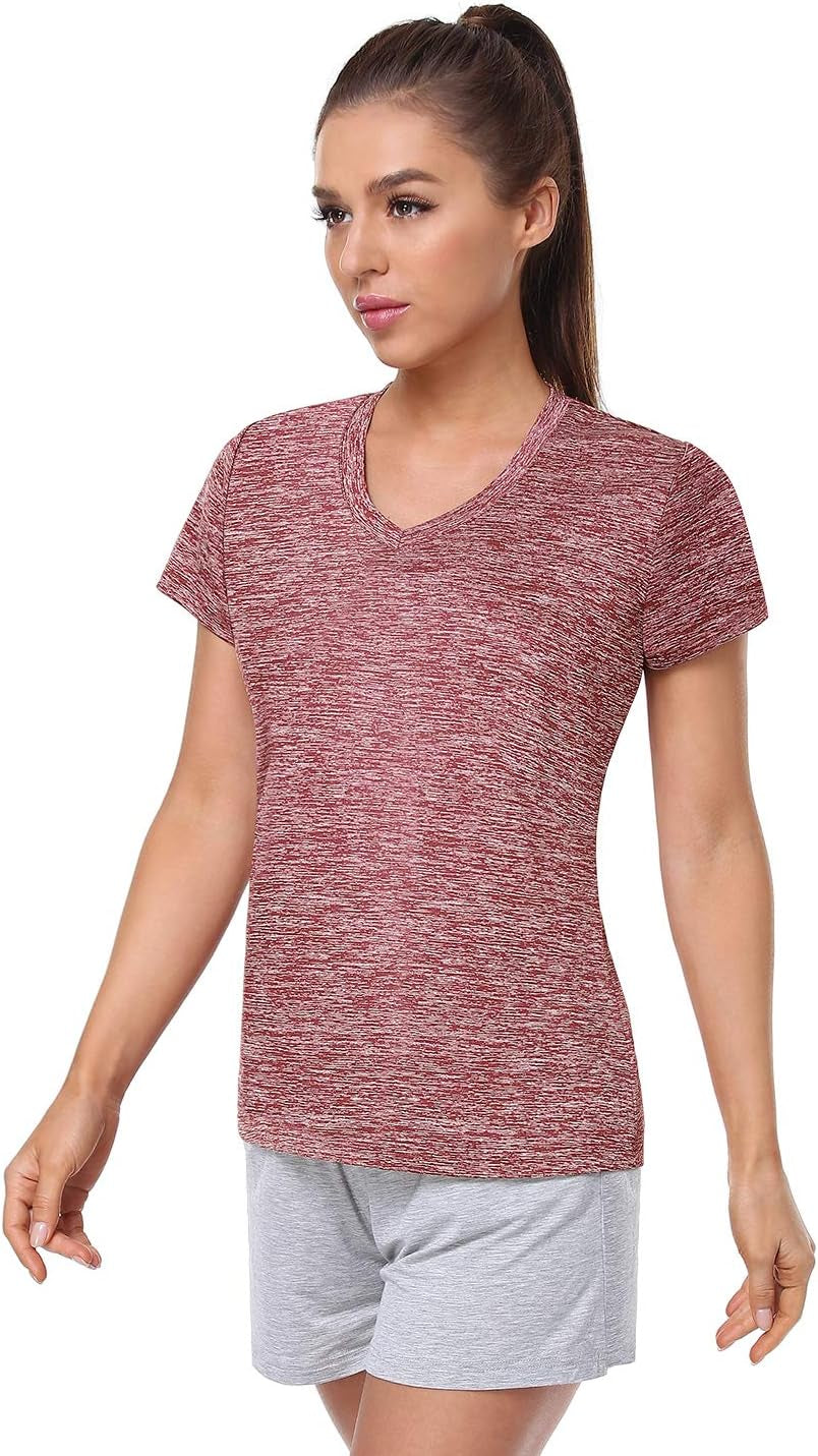 5-Pack Women's Short Sleeve Dry Fit T-Shirts, Moisture Wicking V-Neck Workout Tees