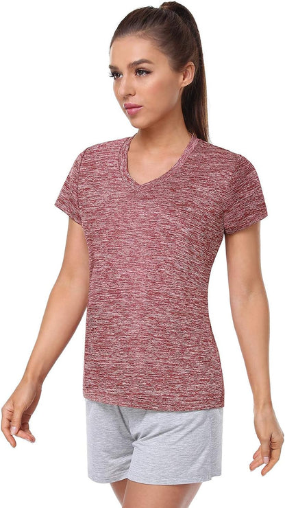 5-Pack Women's Short Sleeve Dry Fit T-Shirts, Moisture Wicking V-Neck Workout Tees