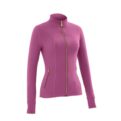 Women Stand Collar Full Zip Yoga Jacket Long Sleeve Thumb Hole Slim Fit Workout Coat with Zipper Side Pockets Backtoschool Sport Outerwear Sports Fitness Outerwear