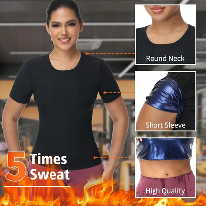 Women'S Sauna Sweat Shirt, Tummy Control Athletic Tee, Short Sleeve Compression T-Shirt, Sweat-Enhancing Workout Top Sauna Sweat Workout Shirt